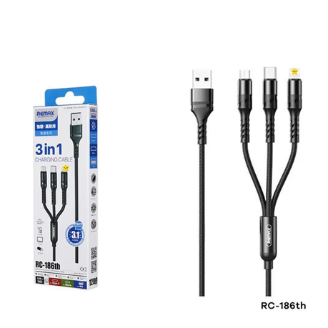 [6954851204589] CABLE REMAX SPEED 3IN1 2.1A RC-186 BLACK